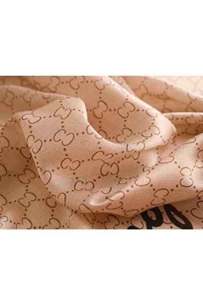 QUEEN AKSESUAR Μοντέρνο μοτίβο με λουλούδια σε ανοιχτό καφέ μεταξωτό κασκόλ 90x180