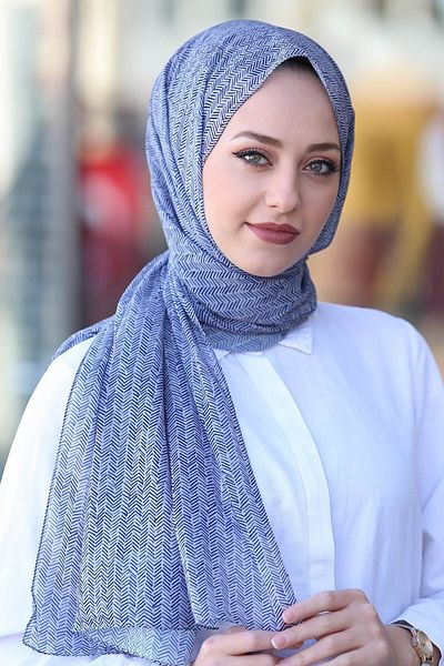 Stella Herringbone Pattern 72x180cm Chiffon Shawl Gray Navy Blue