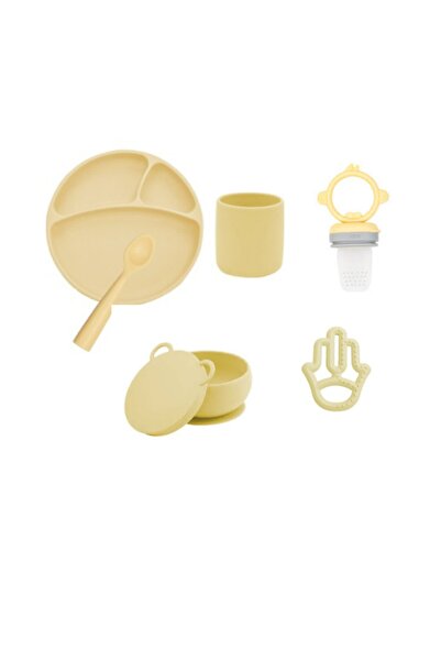 OiOi Silikon Full Set Tabak + Bardak +kaşík+kase+anneli Diş Kaşíyící+püre Sarí