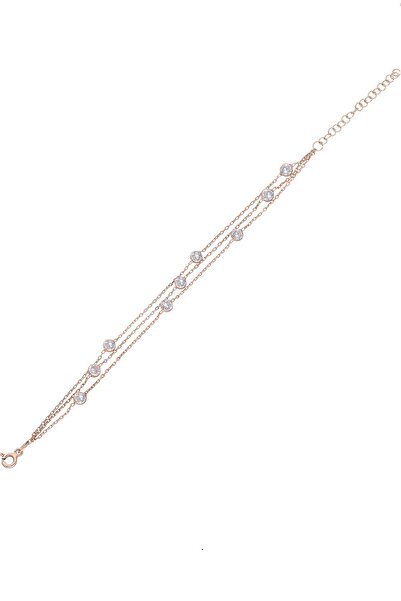 Trend Silver Kadın 925 Ayar Gümüş Rose Üç Zincirli Zirkon Taşlı Tiffany Bileklik