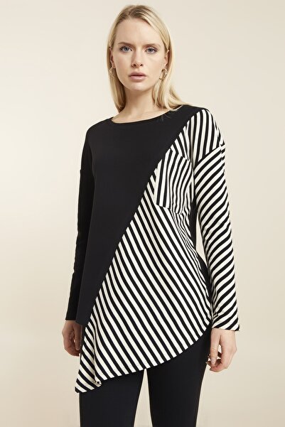 Hanna's by Hanna Darsa Kadın Siyah-beyaz Çizgili Siyah Bloklu Asimetrik Örme ...
