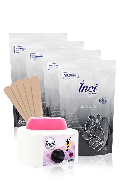 İnci Ağda 4 Kutu Peeling Etkili Siyah Ağda + Ağda Makinesi + 5 Adet Spatula