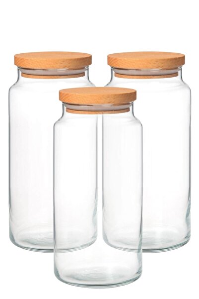 Kitchen Crazy برطمان زجاجي كبير الحجم مكون من 3 قطع بغطاء من الخيزران