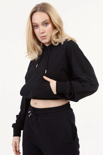 İkmal Crop Model Hooded Μαύρο Σετ