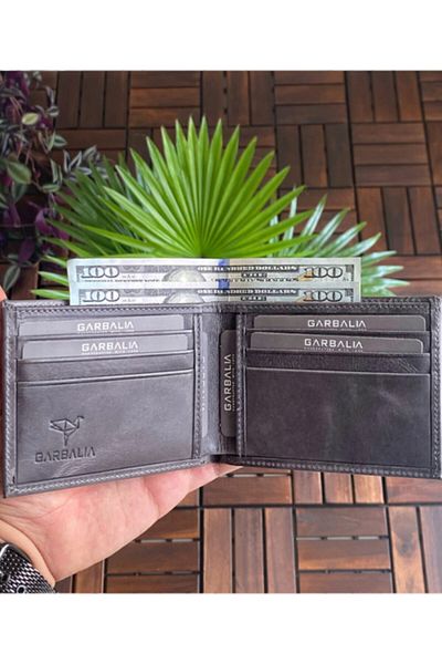Garbalia Ανδρικό Γκρι Δερμάτινο Πορτοφόλι Crazy Card Holder - Χειροποίητο