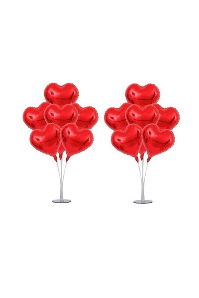 Happyland Valentine's Day Red Foil Heart Balloon and Balloon Stand 7 Pieces 2 Pieces