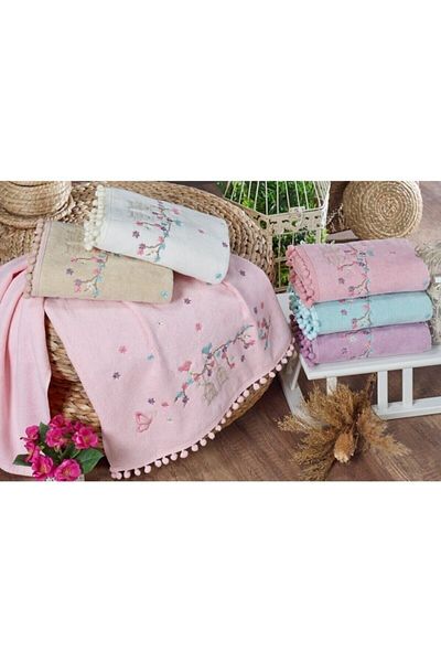begenal home Velvet Flora 6-Piece Pompom Towel