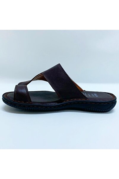 Çelik Men's Brown Genuine Leather Flip Flops