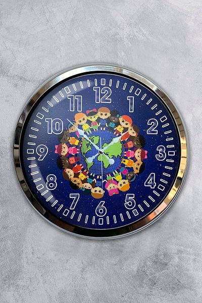 Kasva Concept Gift Clock Decorative 40 cm Chrome Metal Peace Wall Clock