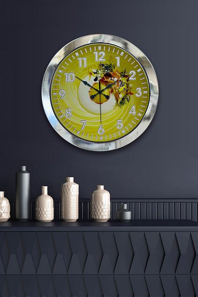 Kasva Concept Gift 36 cm Chrome Metal Kitchen Wall Clock