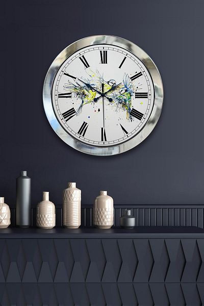 Kasva Concept Gift 36 cm Chrome Metal Bird Wall Clock