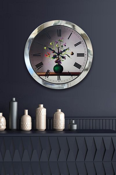 Kasva Concept Gift 36 cm Chrome Metal Flower Wall Clock