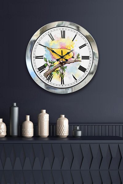 Kasva Concept Gift 36 cm Chrome Metal Bird Wall Clock