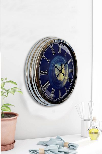 Kasva Concept 40 cm Chrome Metal Stone Heart Wall Clock