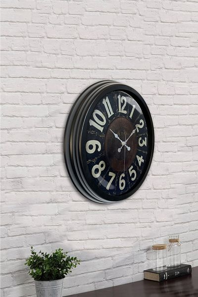 Kasva Concept Cadou 40 Cm Ceas de Perete Retro Metal Negru