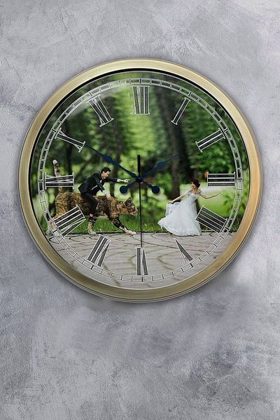 Kasva Concept Ρολόι τοίχου 40 εκ. Αντίκα Μεταλλικό Νυφικό Γαμπρός