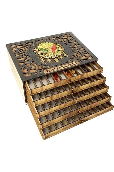 Demo Tasarım Osmanlı Tuğralı Çekmeceli Tesbih Kutusu 5 Katlı Tespih Kutusu