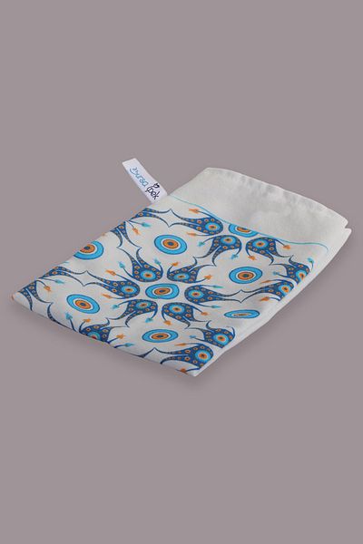 Bursa İpek Turquoise Gold Printed Small Evil Eye Pattern Pouch