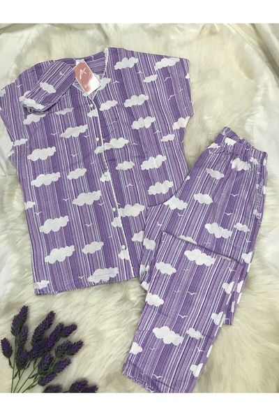 ARCAN Women's Cloud Patterned Bat Sleeve Sleeping Band Pajama Set