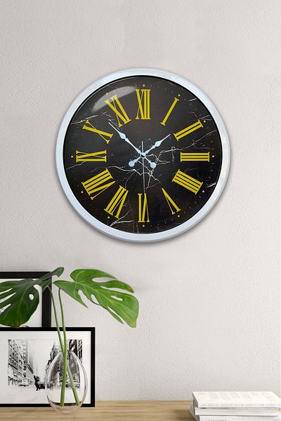 Kasva Concept Gift 40 cm White Metal Yellow Roman Numeral Wall Clock