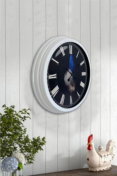 Kasva Concept Gift 40 cm White Metal Feather Wall Clock