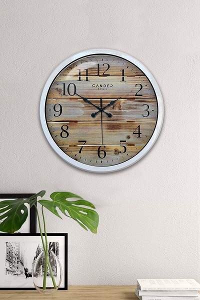 Kasva Concept Ceas de perete cu aspect de lemn din metal alb de 40 cm