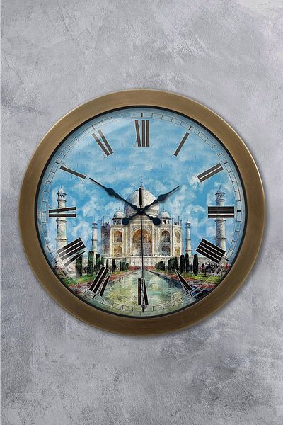 Kasva Concept Gift 36 cm Antique Metal Taj Mahal Wall Clock