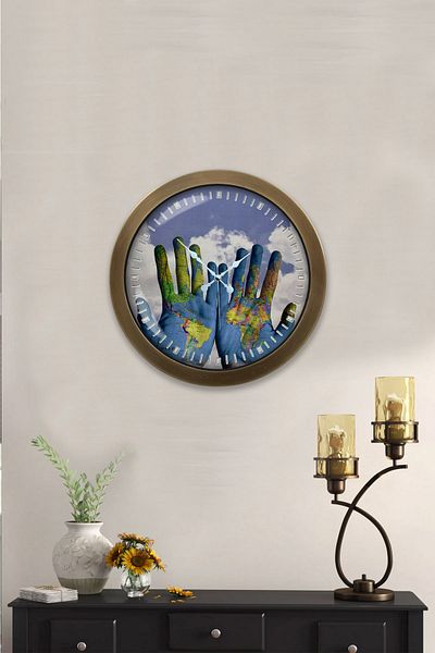 Kasva Concept Gift 36 cm Antique Metal World Peace Wall Clock