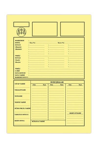 Kaya Avukat Büro Ofis Dava Icra Dosyası Sarı (Küçük Boy) 1.kalite 100'lük Paket