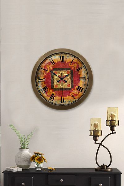 Kasva Concept Gift 36 cm Antique Metal Wooden Wall Clock