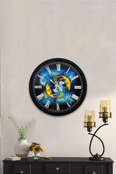 Kasva Concept Gift 36 cm Black Metal Pisces Wall Clock