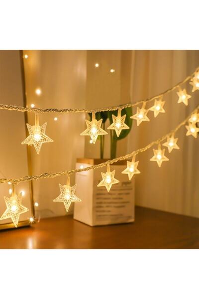 Genel Markalar Dekoratif 5 Metre Fişli 20 Yıldızlı Yıldız Ip Led Işık - Star Led Yılbaşı Süsü