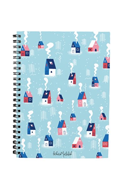 Bikutumutluluk Gift - N065 A5 Design Spiral Notebook - Winter Day Snowy Houses