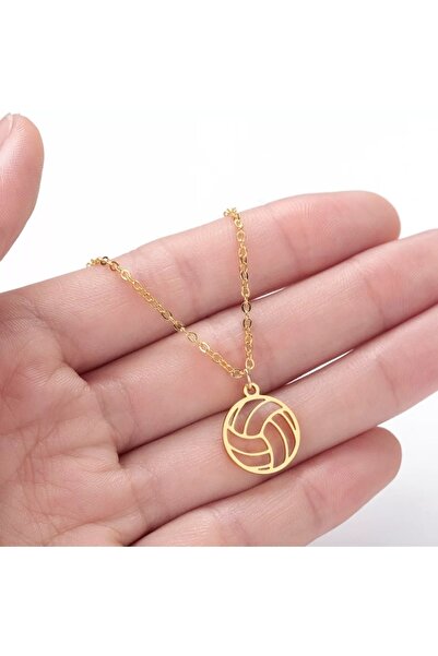 GÜMÜŞ 925K Gümüş Voleybol Topu Altın Kaplama Kolye