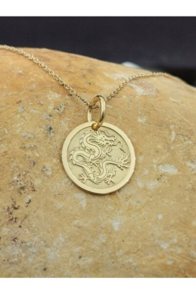 GÜMÜŞ Has Altın Kaplama Tasarım Ejderha 925k Kolye