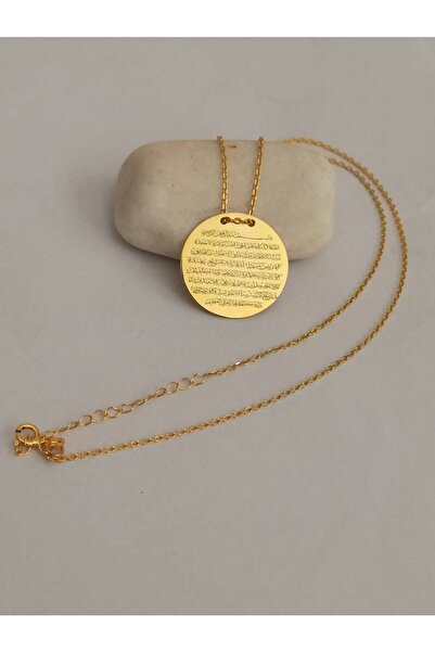 GÜMÜŞ 925K Gümüş Ayetel Kürsi Altın Kaplama Kolye