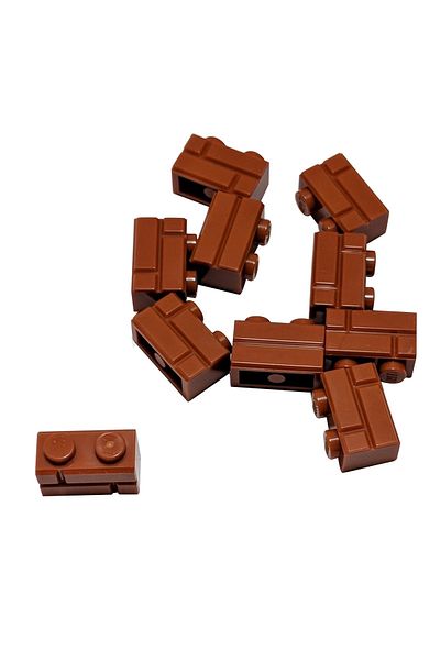 LEGO 4 Pieces Dark Orange Moc Brick - 1x2 Masonry Brick Look Accessory