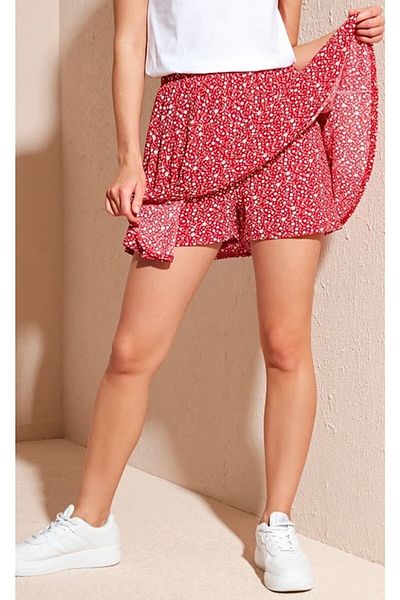 misseale Small Floral Patterned Skirts Black Mini Skirt with Flounces