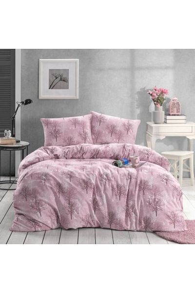 Lotusline Home Powder Tree Pattern Luxury Cotton Double Duvet Cover Set - Set