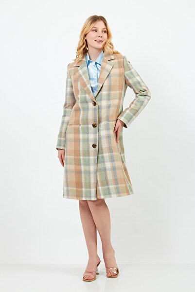 Volanlı Ekose Desenli Palto