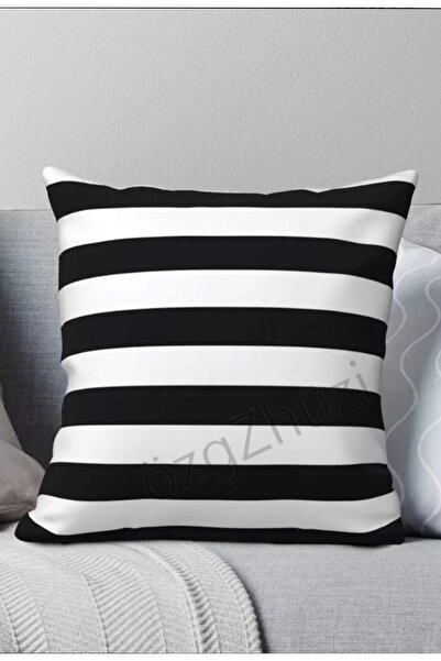 perlina home غطاء وسادة مخطط باللونين الأبيض والأسود 40 × 40 سم