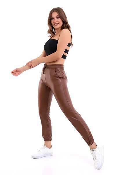 winmoda Jogger Leather Trousers with Elastic Legs