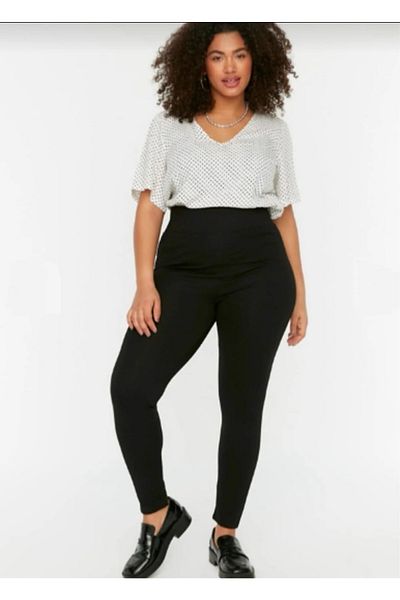 thalep Black Large Size Diving Fabric Leggings