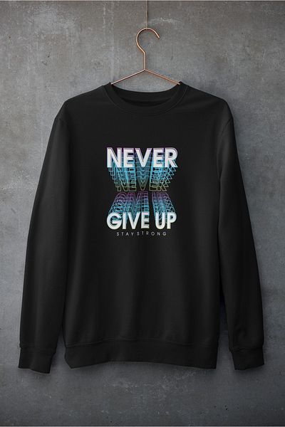 SUNFREE Унисекс суитшърт с принт Nevergive Up, голям размер