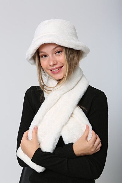 FELLMENS Ecru Plush Neck Collar and Hat Set of 2 - Soft Texture