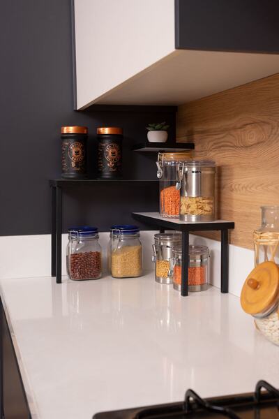 Mudesa Metal Ahşap Mutfak Köşe Rafı Tezgah Üstü Düzenleyici Banyo Mutfak Rafı Baharatlık