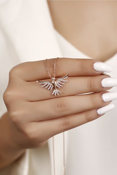 SARIASLAN 925 Ayar Gümüş Anka Kuşu Kolyesi Rose Gold