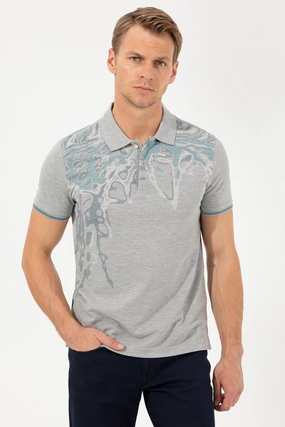 Pierre Cardin Tricou Slim Fit Gri Melange cu gât polo