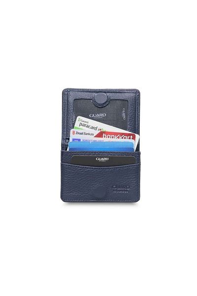 GUARD Suport card din piele bleumarin - magnetic, dimensiune mică