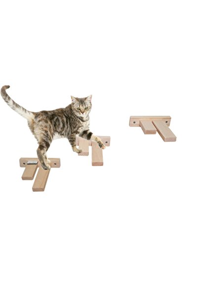 Barış Dizayn Doğal Ahşap Çift Basamaklı Kedi Merdiveni Kedi Köprüsü Duvar Yür...